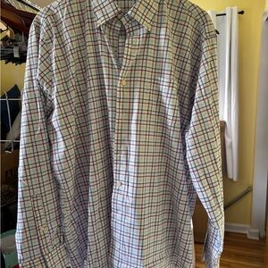 Peter Millar White Dress Shirt with Blue & Red Plaid